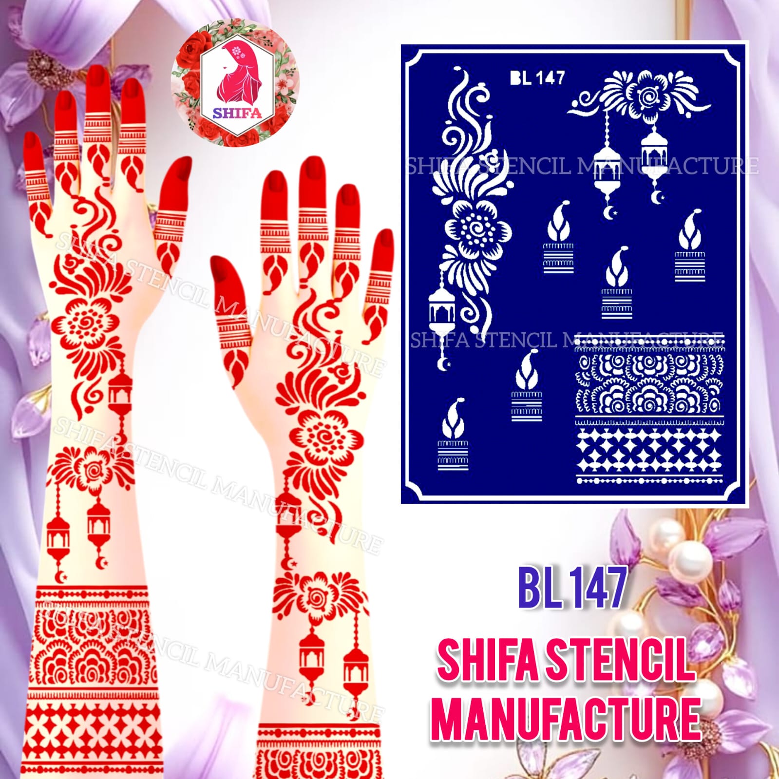 BL147 Celestial Ember Bloom - Double Hand - Shifa Stencil Manufacturer